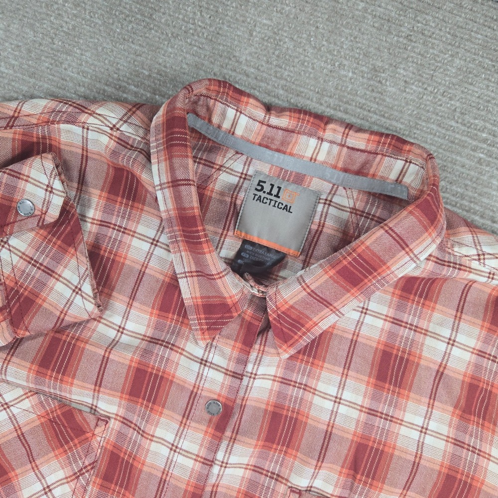 5.11 Tactical Mens XL Orange Plaid Snap Front Utility Shirt